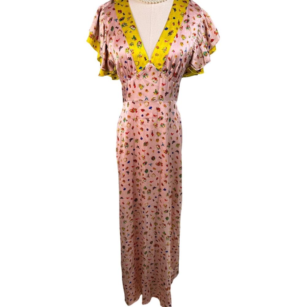 Cynthia Rowley Pink Floral Maxi Dress with Yellow Trim - Picture 7 of 14